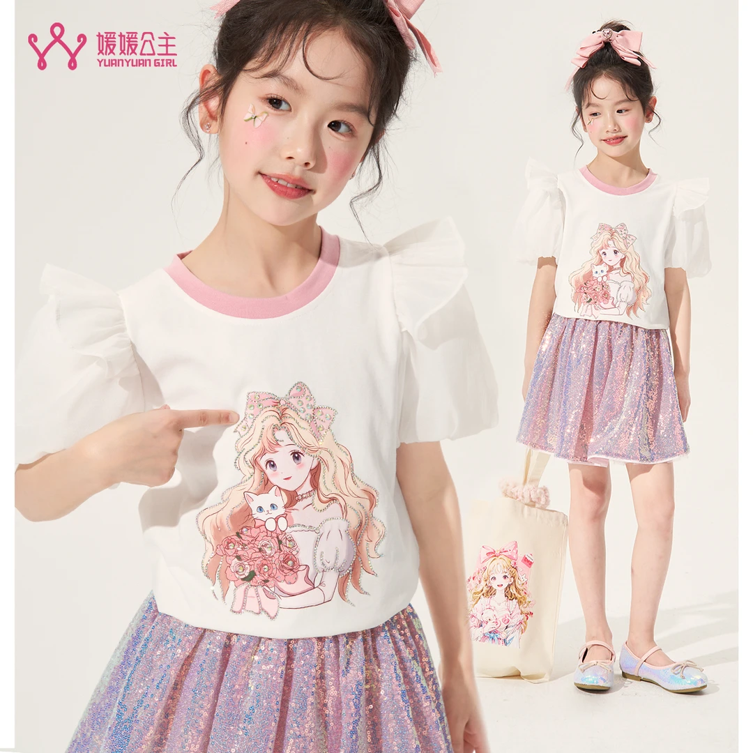 媛媛公主媛【甜甜公主花】2025夏季女童百搭美少女T恤15201T061