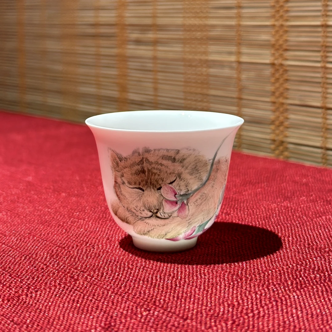 《猛虎蔷薇》系列-手绘超薄胎骨瓷杯功夫茶杯家用喝茶品茗杯主人杯