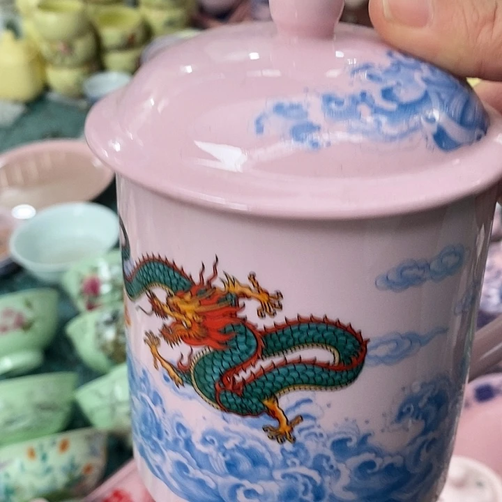 摆件陶红稀土绿龙直筒办公杯