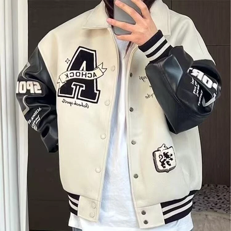 秋冬加厚棒球服外套男女款cleanfit美式高街PU皮拼接夹克潮牌褂子