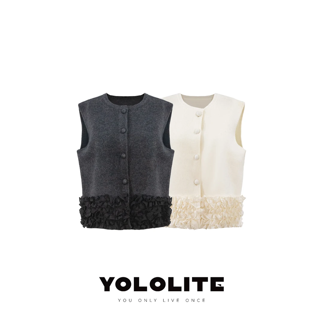 YOLOLITE【花絮】2498夏季25年新款蕾丝木耳边免毛绵羊毛针织马甲