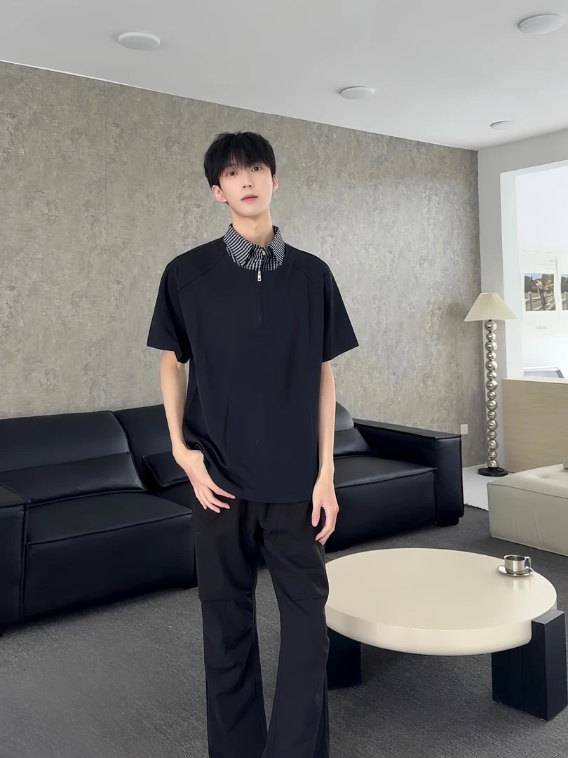 韩版夏季假两件polo上衣简约少年感小众设计短袖Z2579