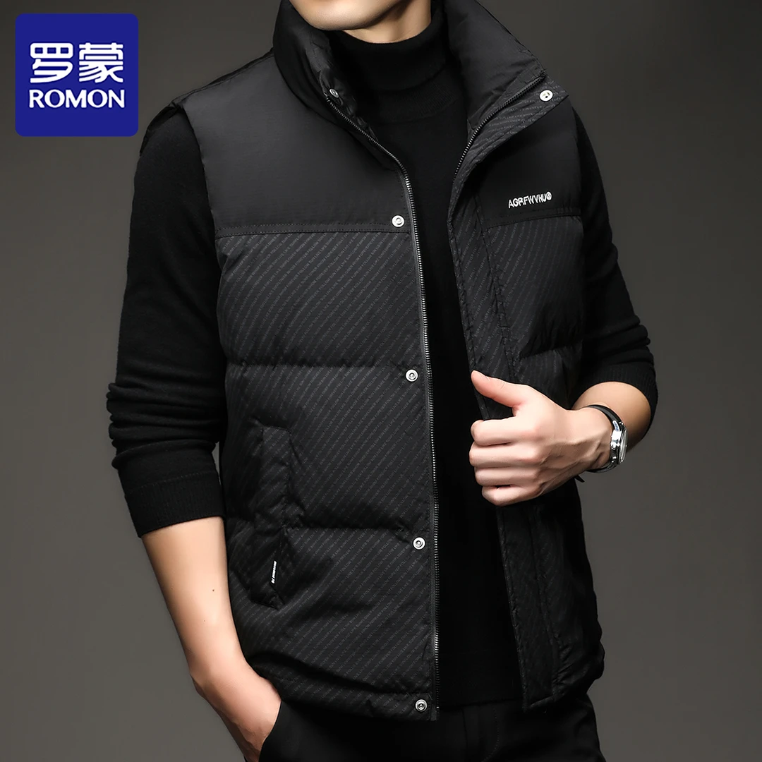 Romon/罗蒙秋冬季新款羽绒马甲男士白鸭绒时尚保暖男装羽绒马甲潮