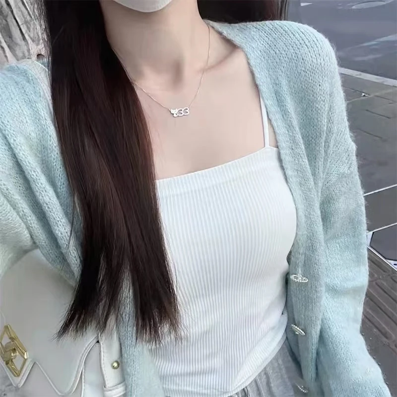 韩风复古设计简约风螺纹带胸垫小吊带背心女打底衫 2024833-1