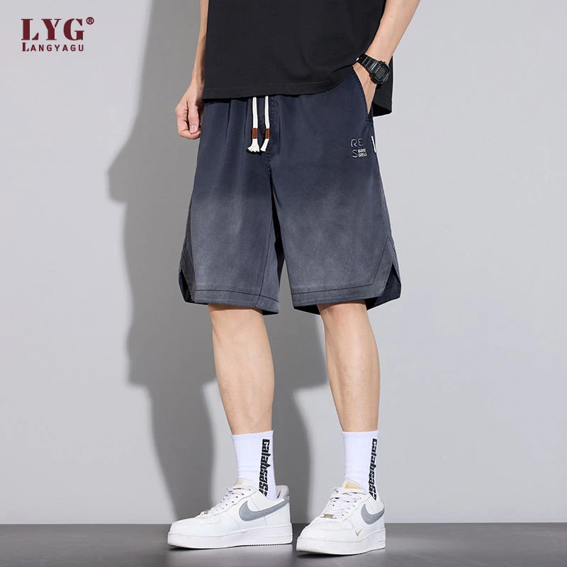 高端男士天丝休闲短裤2025新款夏季薄款潮牌工装运动冰丝中裤子