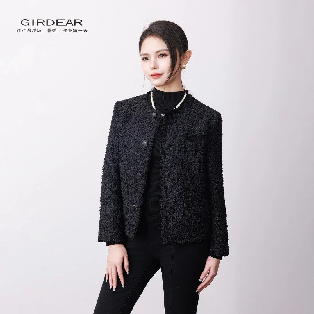 GIRDEAR/哥弟2025春季新品轻奢高端优雅圆领显瘦小香外套140042-4
