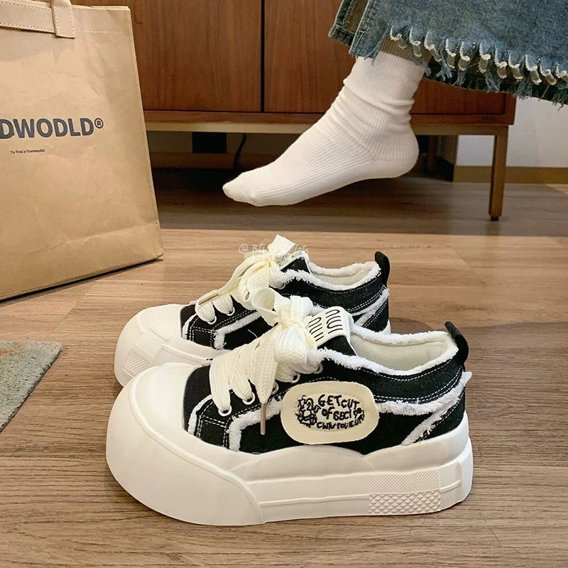 2025新款春夏季厚底云朵鞋圆头学生小众小香风帆布鞋休闲女鞋板鞋