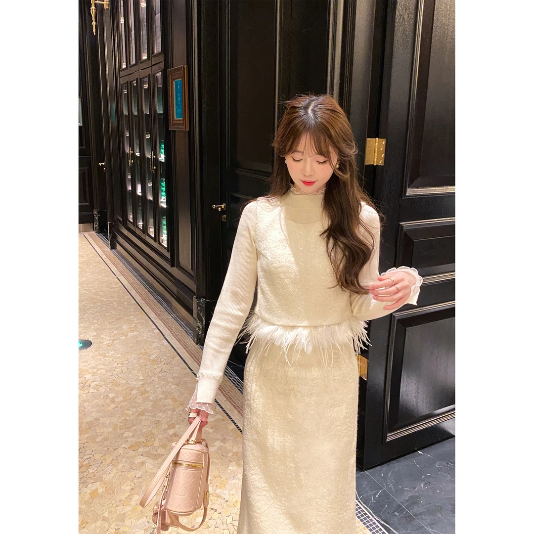 GA盈瓷冬季修身显瘦仙仙亮片马甲鱼尾半裙内搭两件套 25SS1378