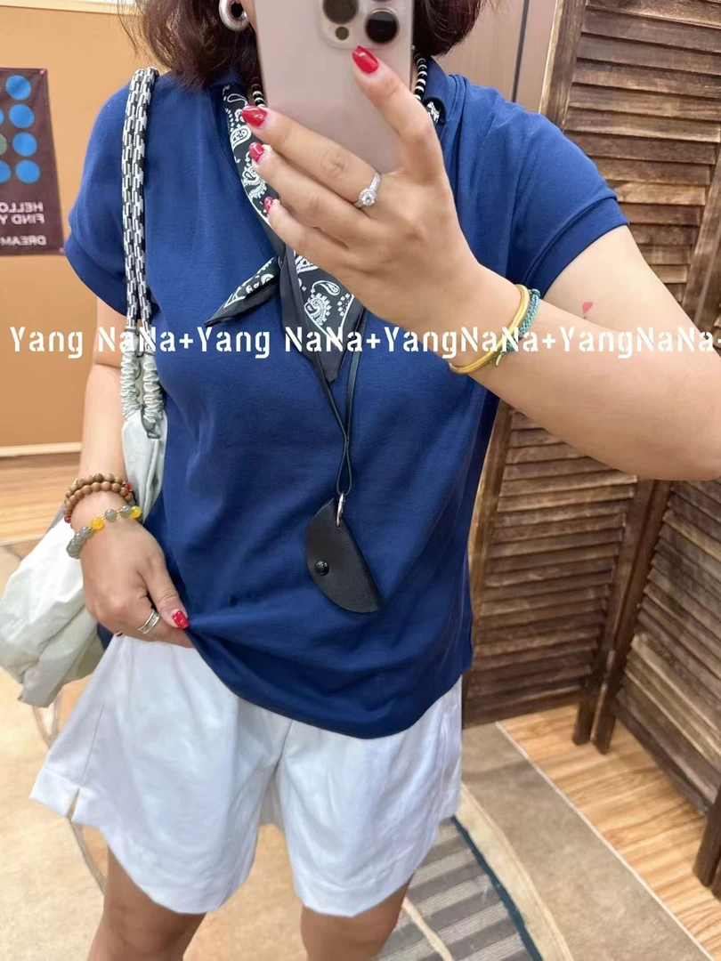 【扇扇风解锁夏季凉感穿搭】百搭大版时尚休闲韩版丝巾T恤女士蓝色