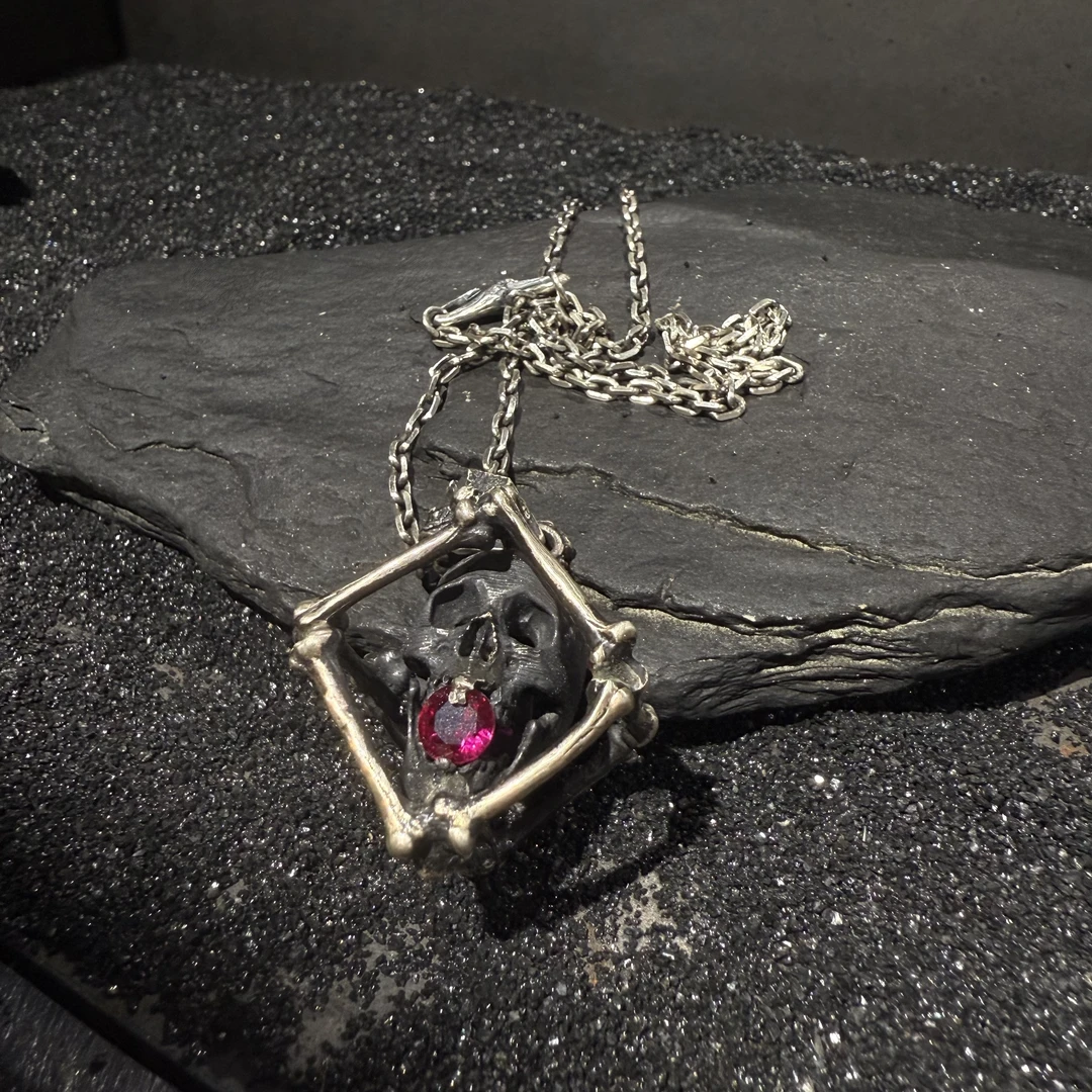 坠链均925银 灵史会馆-925银-囚笼骷髅项链