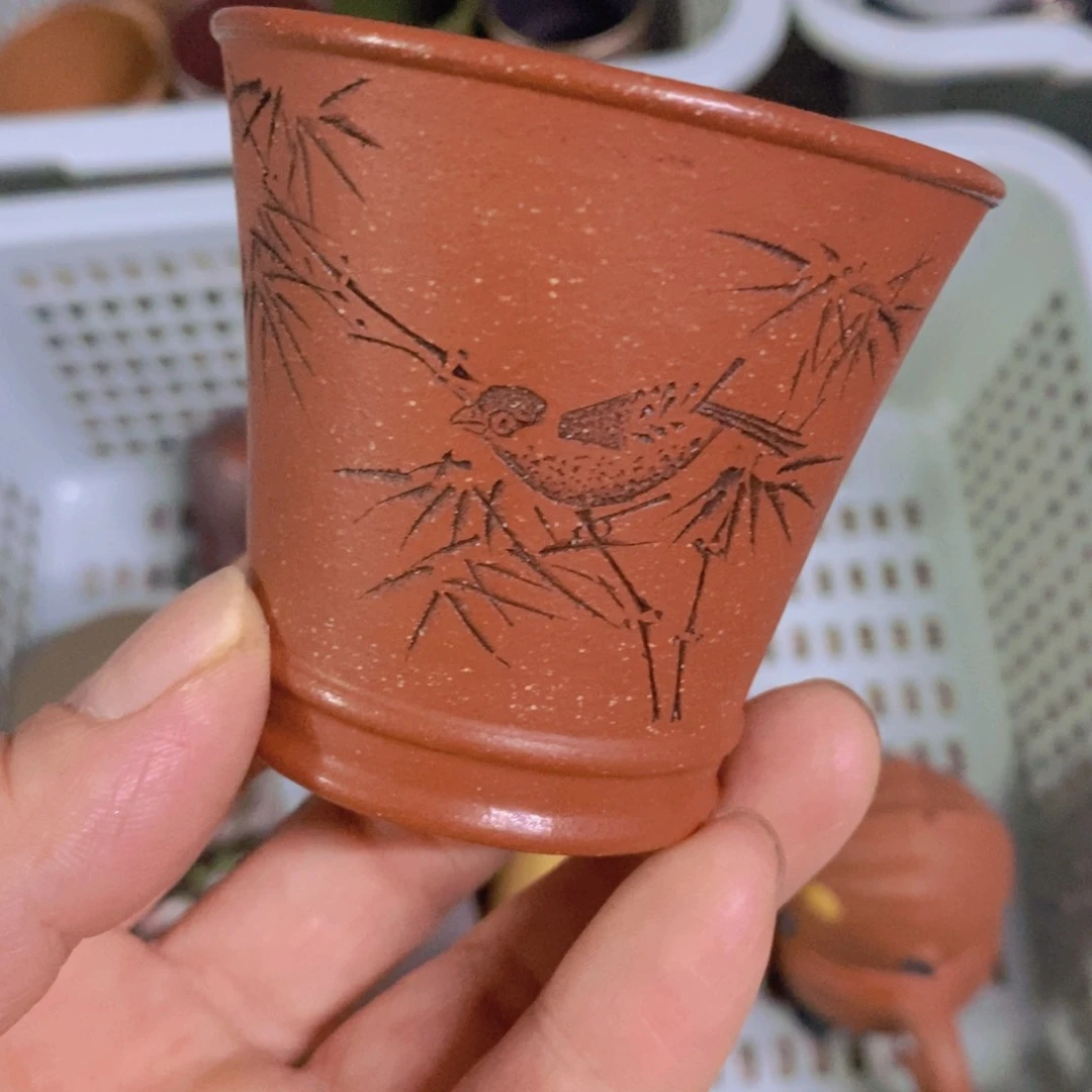 茶杯绿泥紫砂紫砂