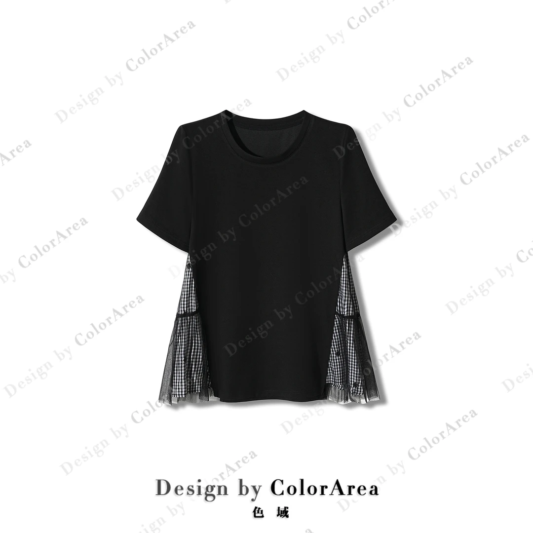 ColorArea/色域新款重工设计感短袖圆领减龄超显瘦百搭娃娃衫上衣