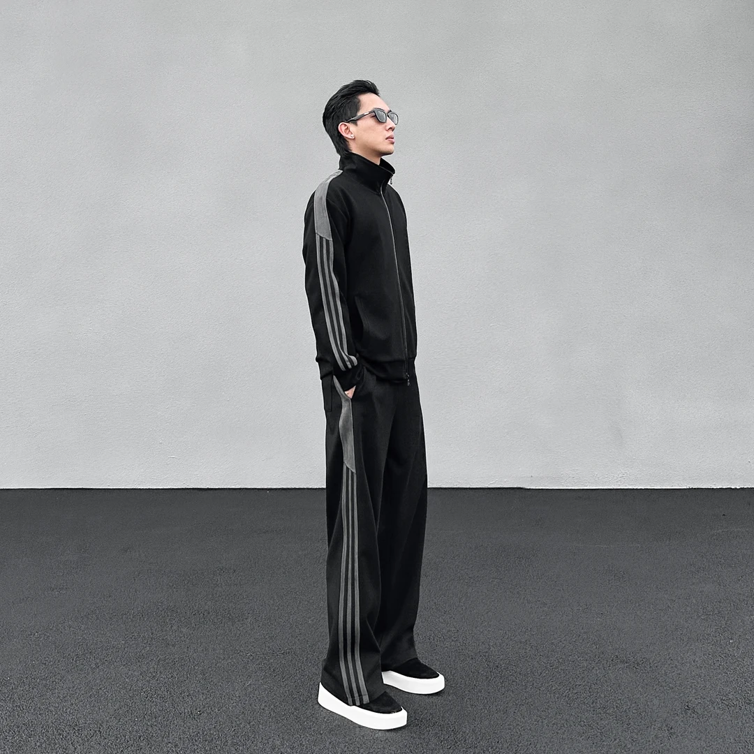 秋冬简约轻奢套装夹克外套休闲裤侧边条纹运动长裤男女百搭款