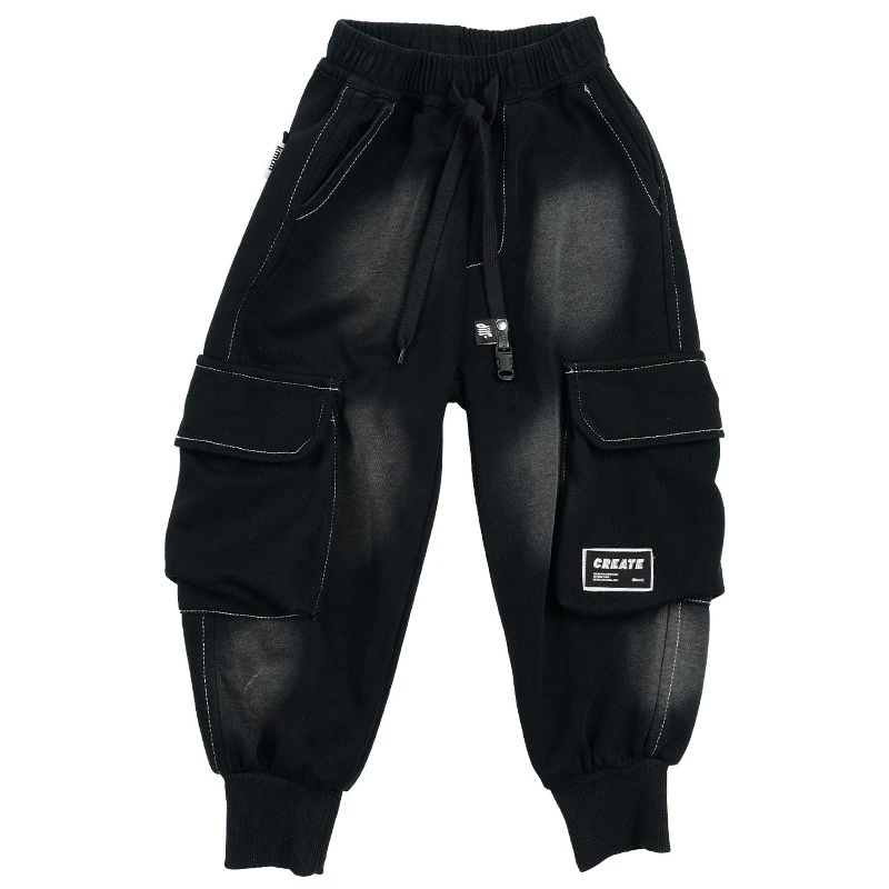 K5097儿童水洗渐变大口袋工装运动裤男童春夏明线卫裤童装针织裤