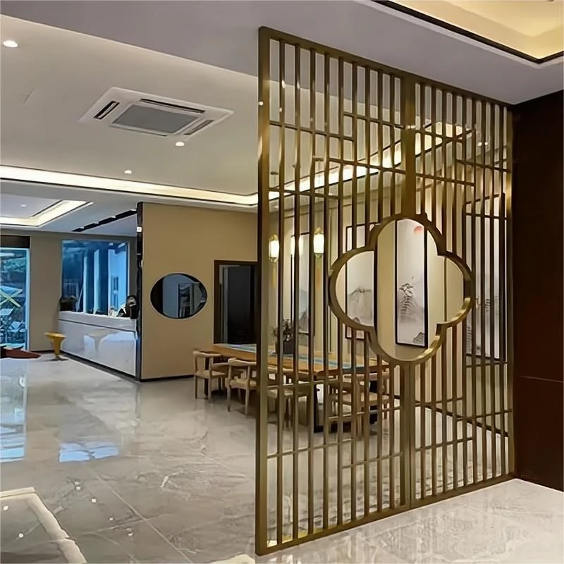 办公室会客厅入户金属玄关隔断梅花造型花格不锈钢格栅屏风装饰