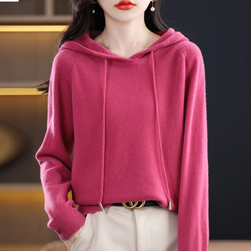 女毛针织衫连帽衫长袖宽松毛衣套头卫衣GH2254