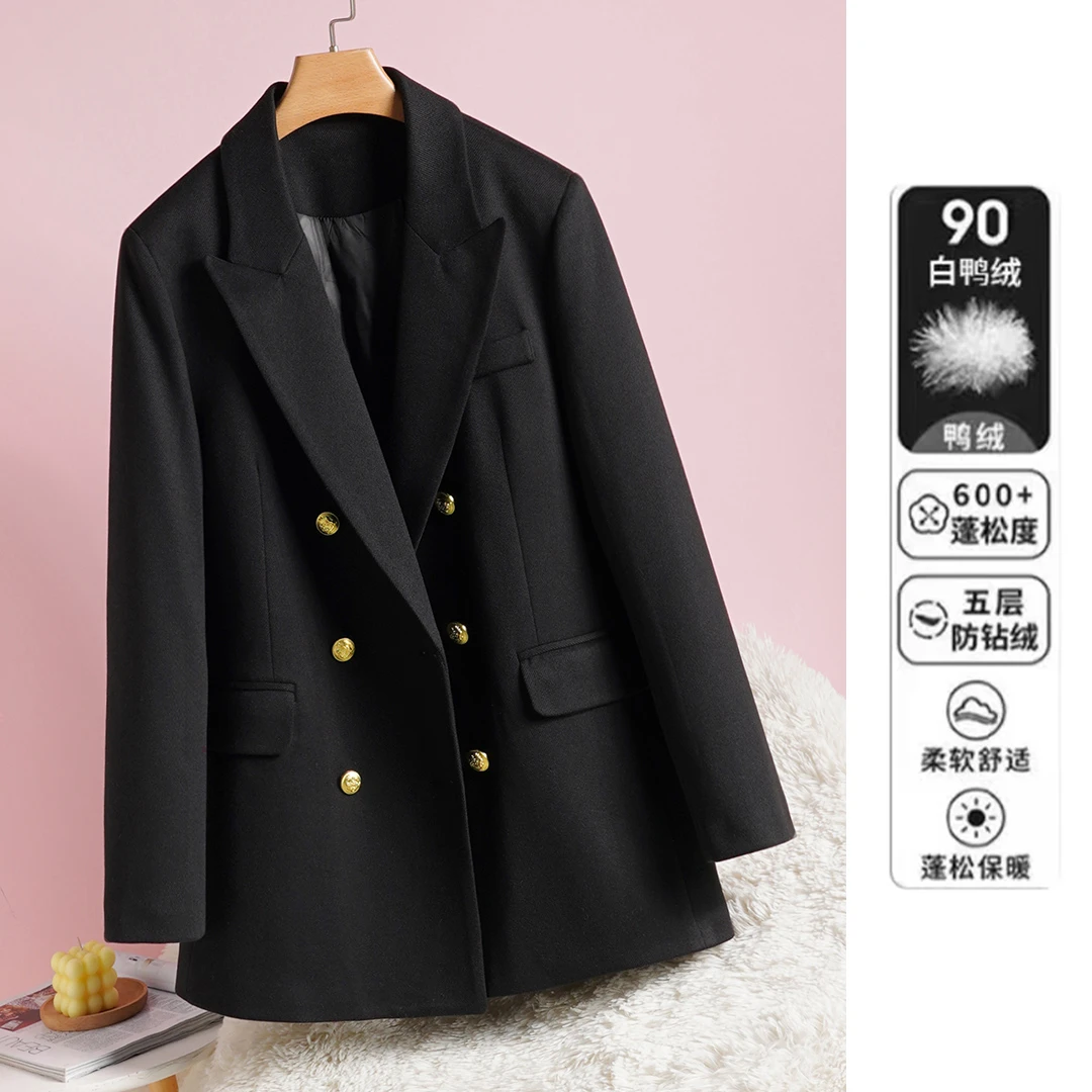 90白鸭绒羽绒服毛呢外套女2024年新款保暖加厚羽绒服外套小个子