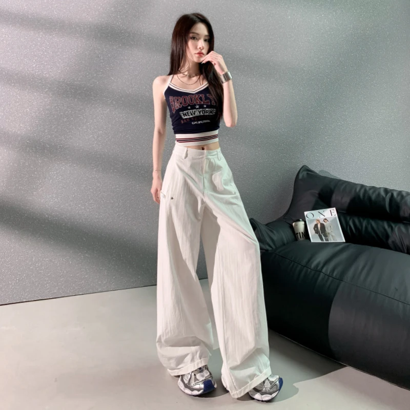 2025新款高级感甜美夏天辣妹弯刀裤百搭显瘦阔腿工装休闲裤薄款