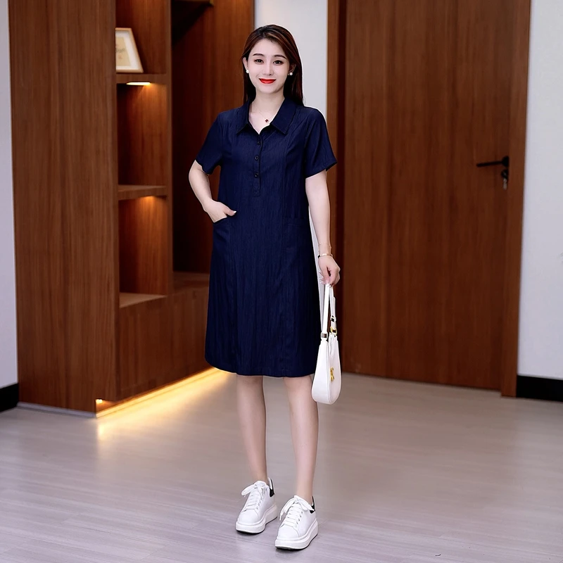 2025夏季宽松舒适显瘦牛仔连衣裙时尚气质中长款衬衫裙减龄休闲
