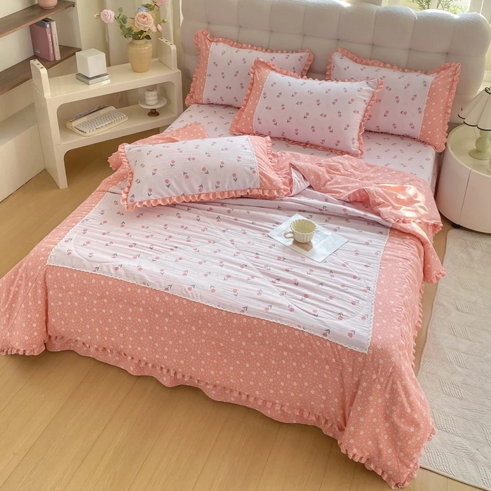 夏凉被A类婴幼儿水洗针织双层纱亲肤夏被夹棉空调被四件套机洗