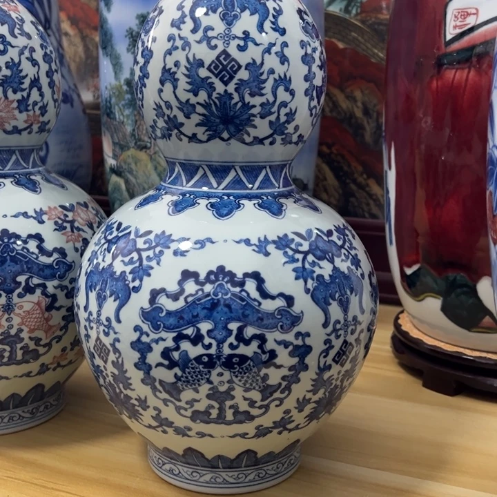 开***快陶青花陶瓷葫芦瓶瓷器高41肚子22