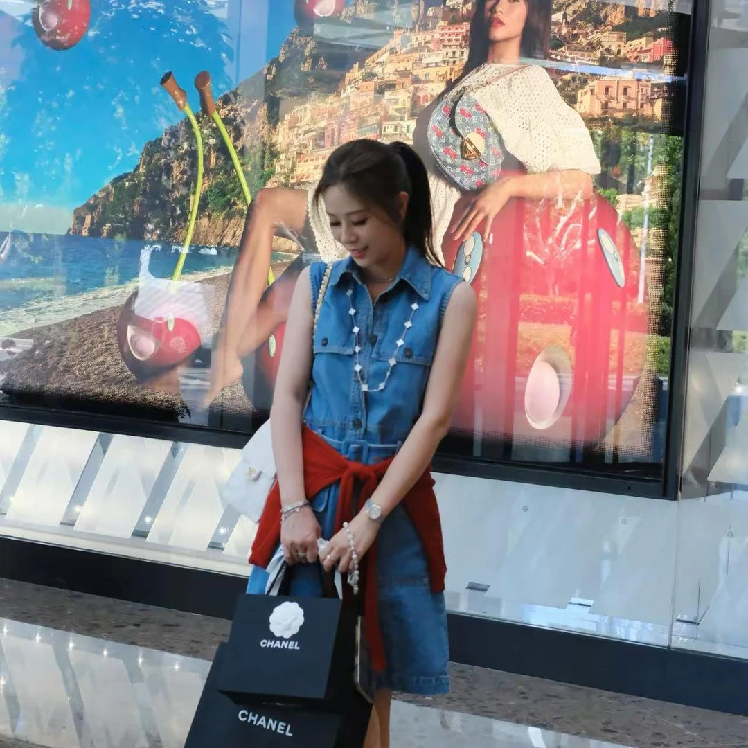 熙薇【蓝调丹宁】夏季蓝色时尚休闲百搭牛仔连衣裙H3637