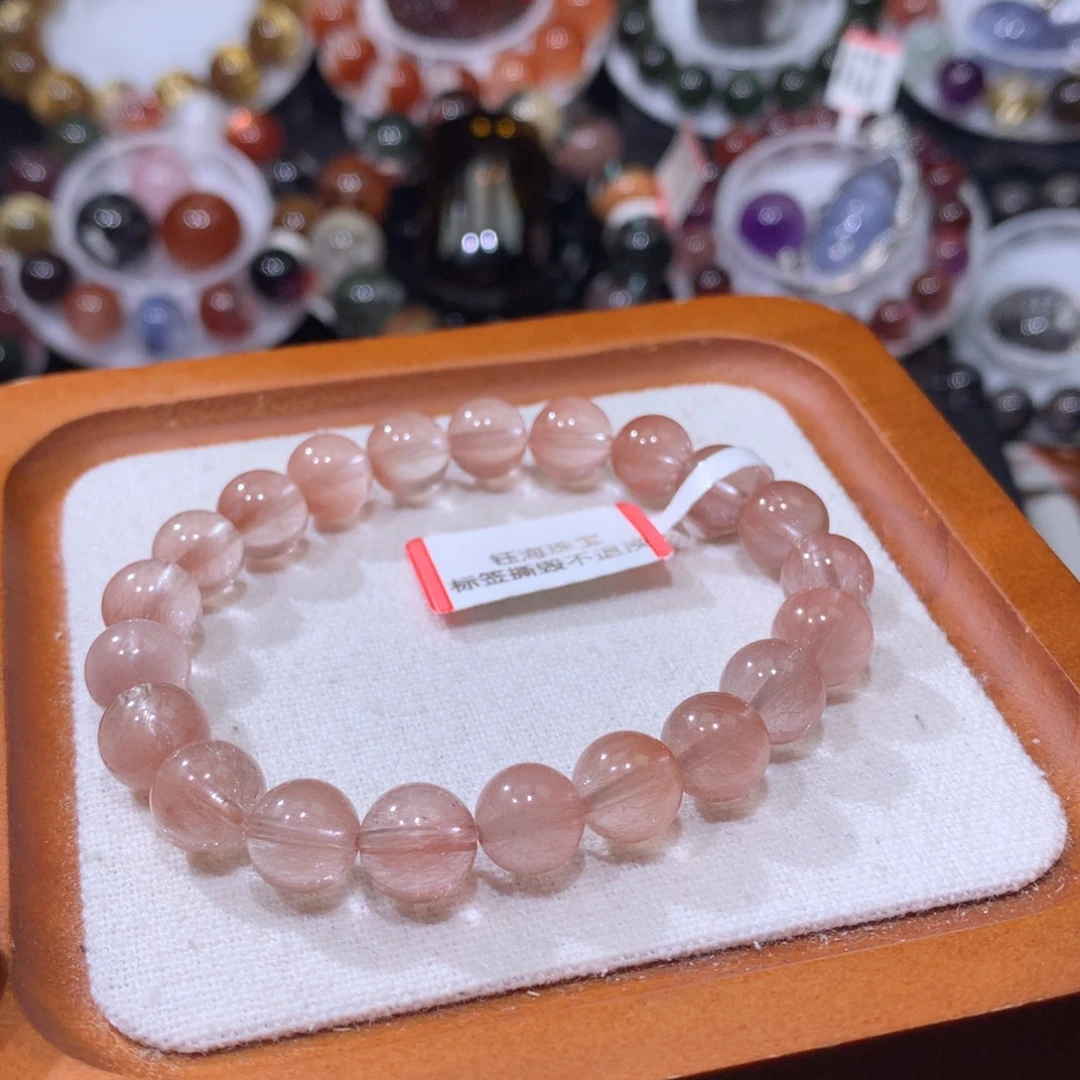 未镶嵌手链水晶粉兔毛9mm