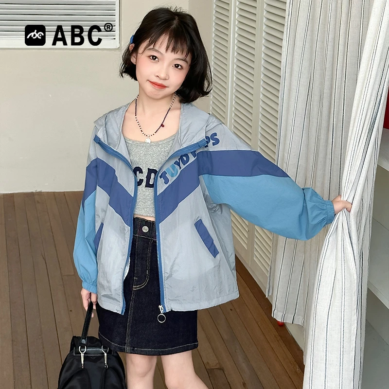 ABC女童夏季防晒衣2025新款儿童兔耳朵撞色外套中大童女孩防晒服