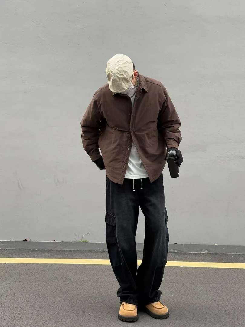 5907哲熙男士休闲百搭宽松美式复古保暖白鸭绒轻薄羽绒服纯色简单