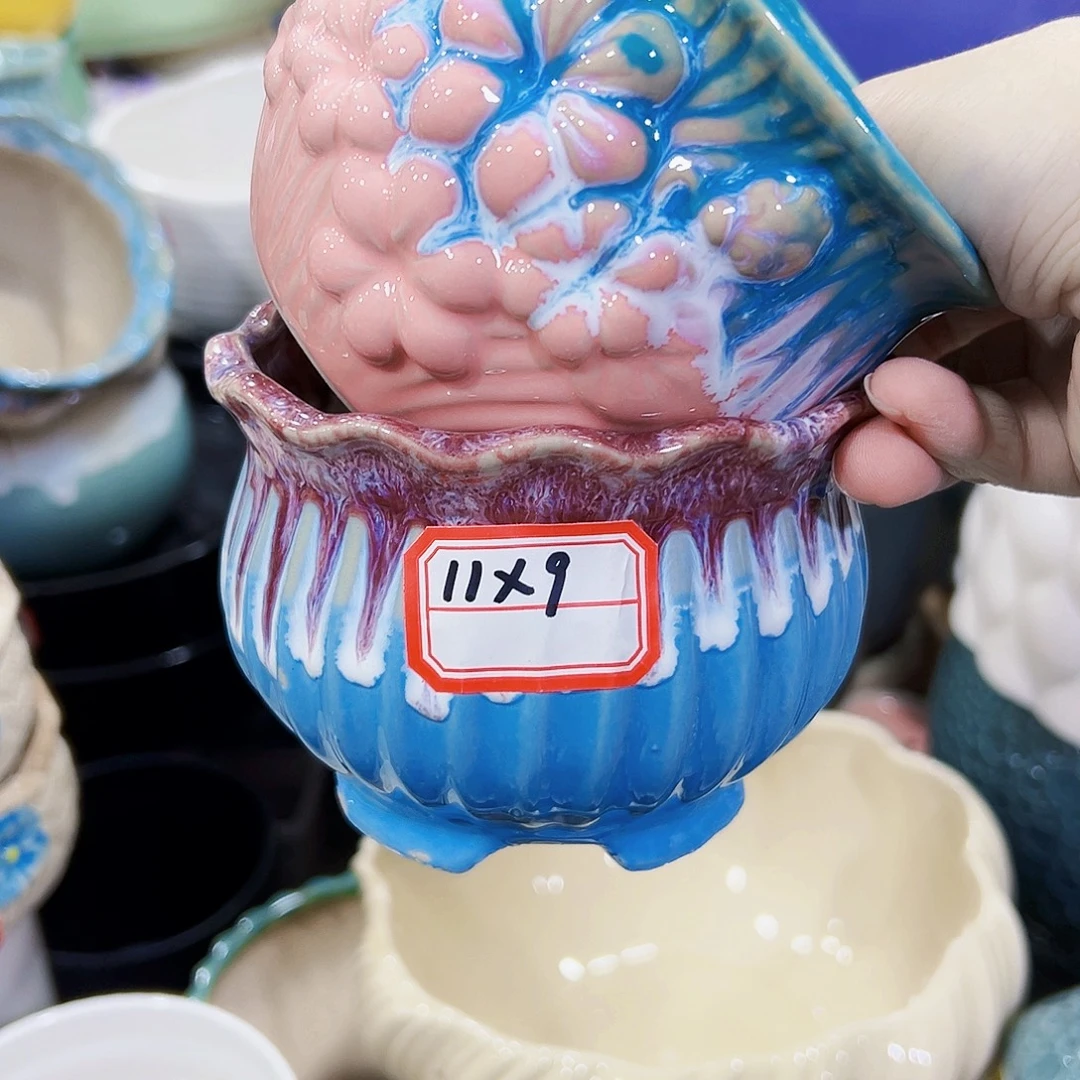 有孔外贸尾单陶瓷花盆凑单10米包邮