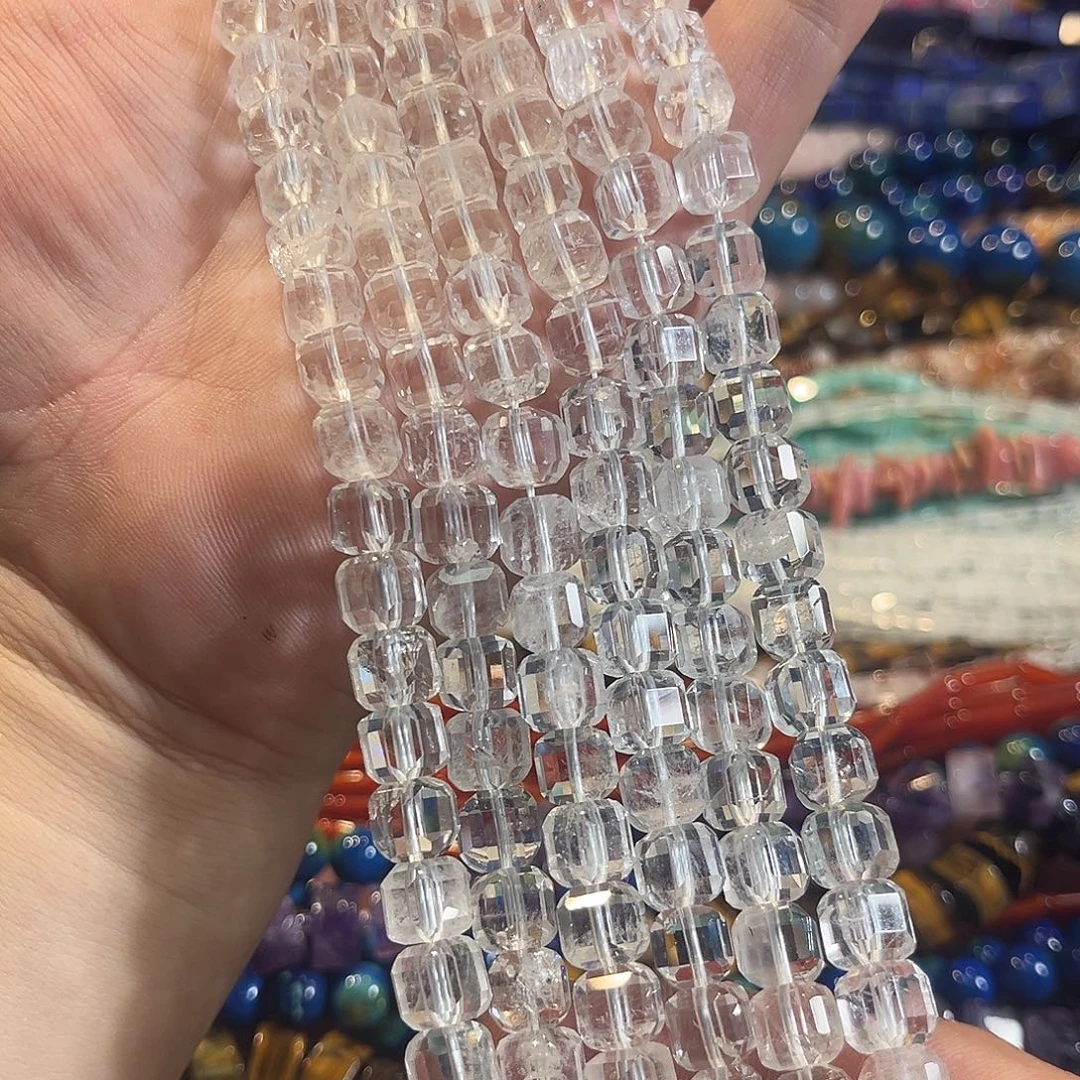玛瑙/玉髓合金珠宝半成品白水晶方糖切角一条8mm