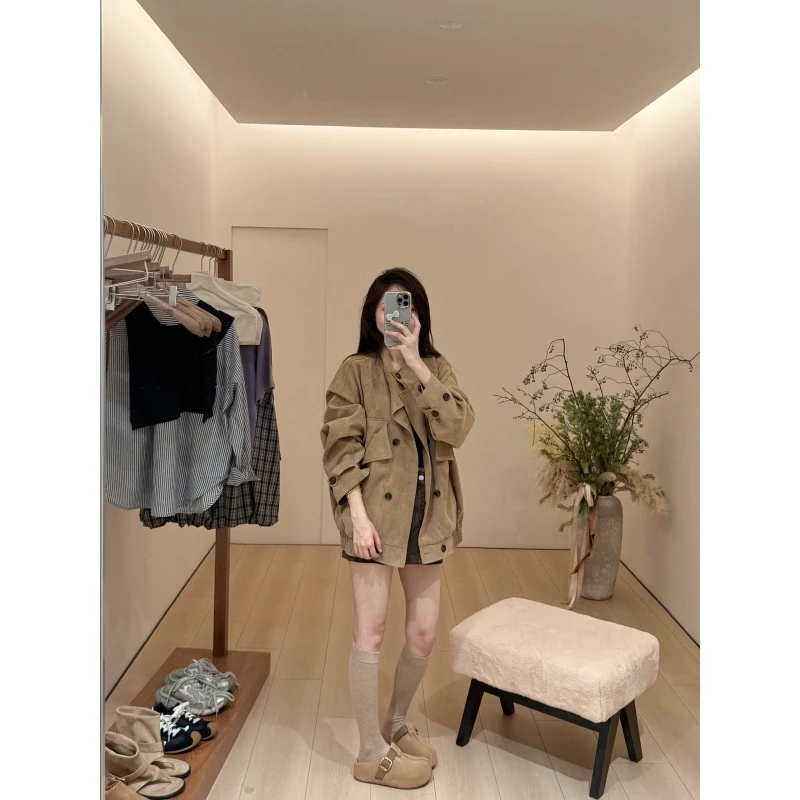 高级感洋气复古百搭通勤翻领外套秋冬高腰休闲气质显瘦短裙两件套
