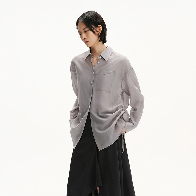 【新品】【配同色系吊带】播时髦欧若风外翻领衬衫DDS2CD5003