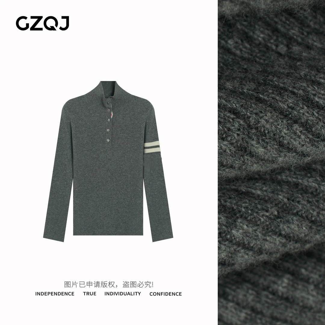 老琴私服【娇俏千金】设计感时尚百搭半高领拼色针织打底衫女98604