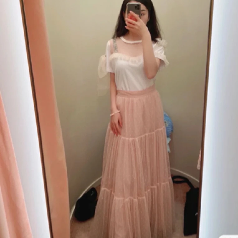 99新 Valentino/华伦天奴 粉色纱裙 42码/0720520177006