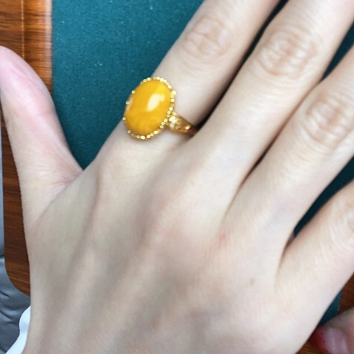 蜜蜡戒指银S925镶嵌戒指