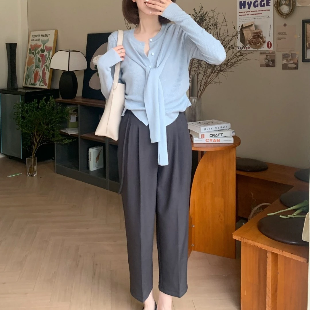 【芝士Cheese】西西里9分西裤 夏季休闲显瘦针织高腰设计感通勤