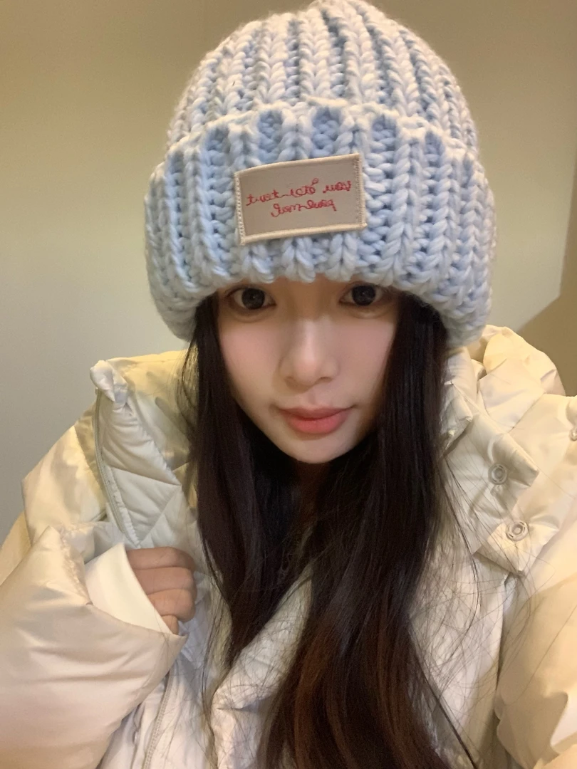 CHIC新款大头围贴布针织帽保暖可爱粗棒针毛线帽贴布包头帽显脸小