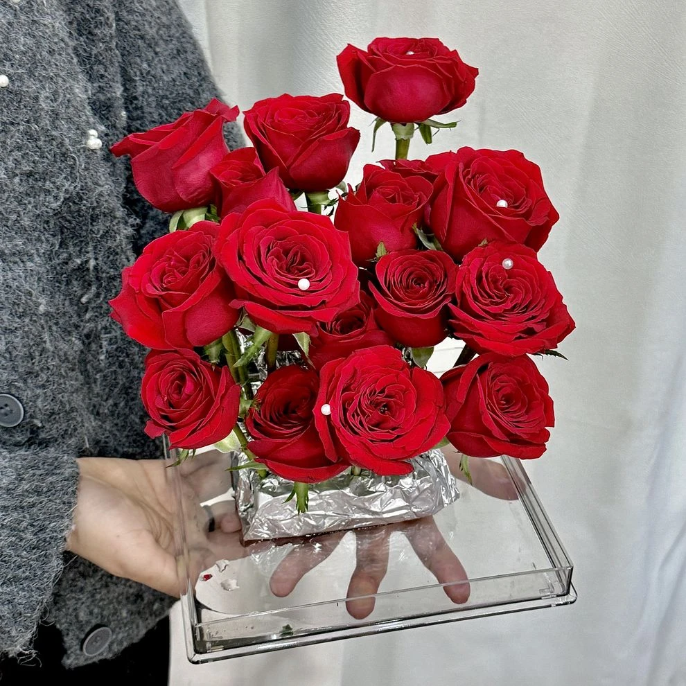 【天空之境】红玫瑰花盒亚克力花盒透明礼盒花束生日花束生日鲜花送女友送恋人花店送货上门