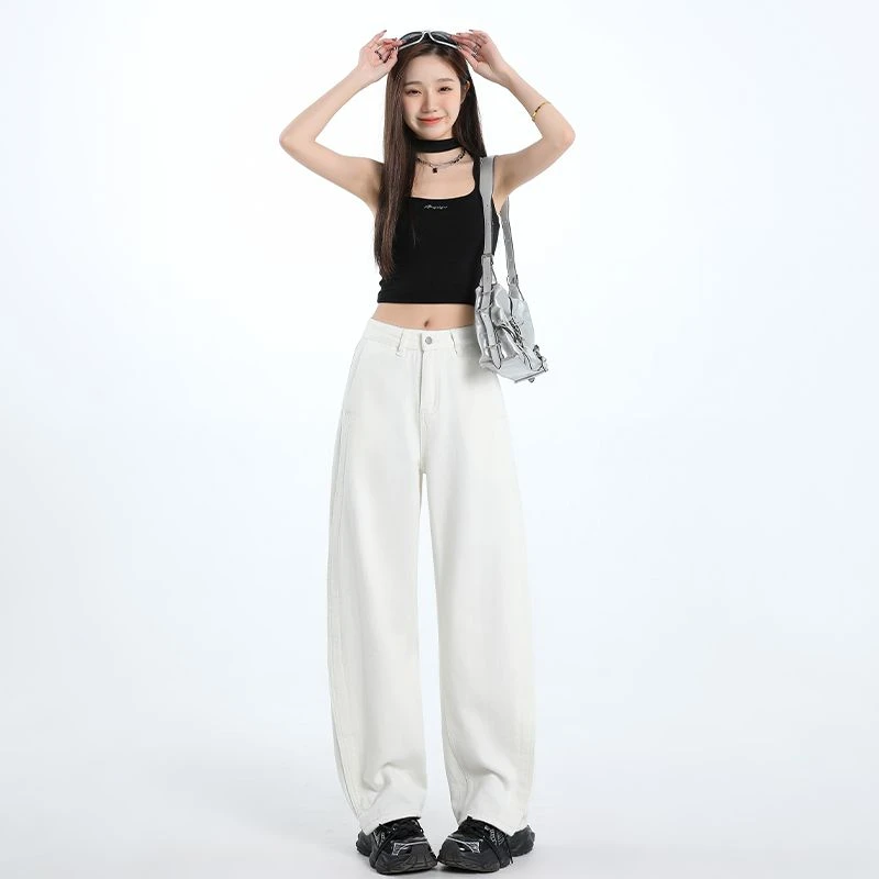 三防天丝白色开叉高街弯刀牛仔2025春夏新款设计感阔腿垂感镰刀裤