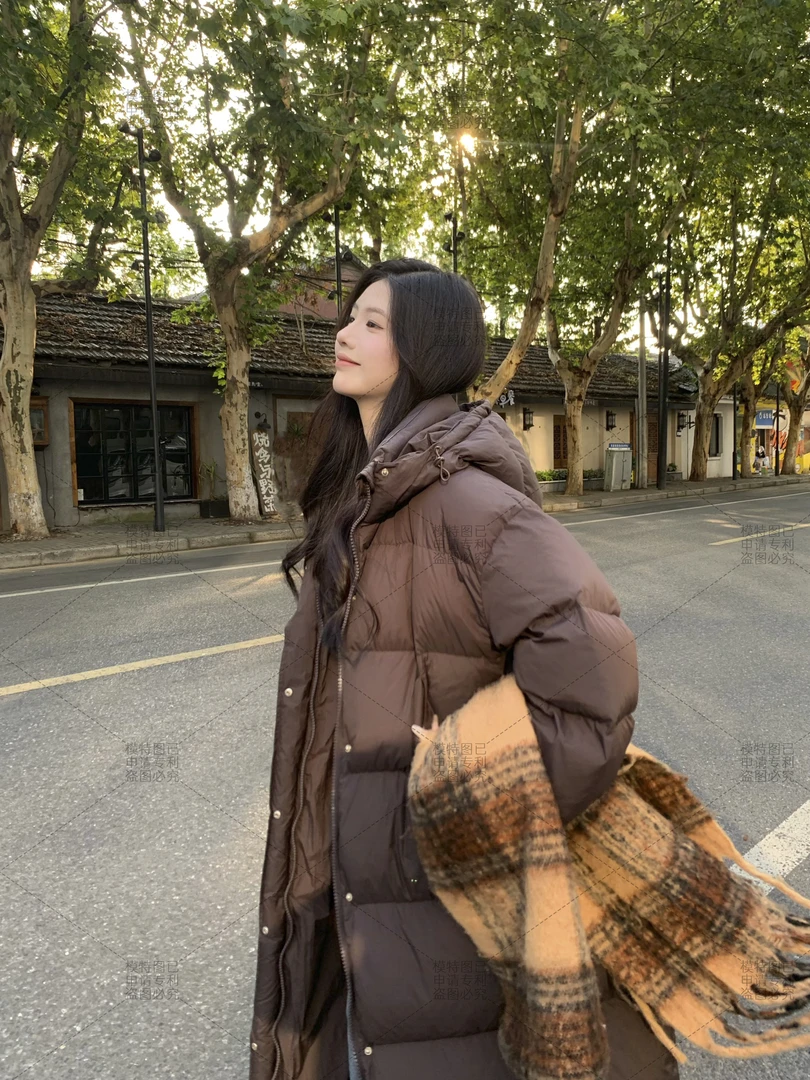 【生巧泡芙】保暖羽绒服冬季韩版极简小众加厚连帽长款外套女