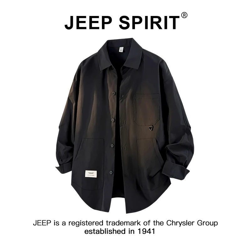 JEEPSPIRIT吉普高级感衬衫外套男士秋季宽松防晒休闲工装长袖衬衣