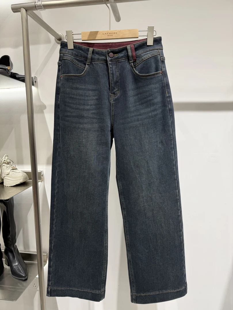 红蓝阔腿牛仔裤显瘦女裤