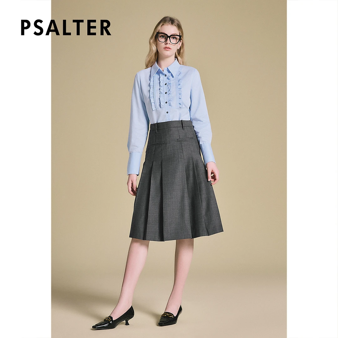 PSALTER【周雨彤同款】诗篇收腰木耳边气质女衬衫2025春