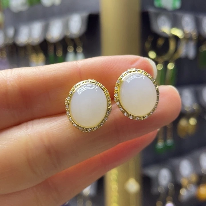 和田玉银S925镶嵌耳饰