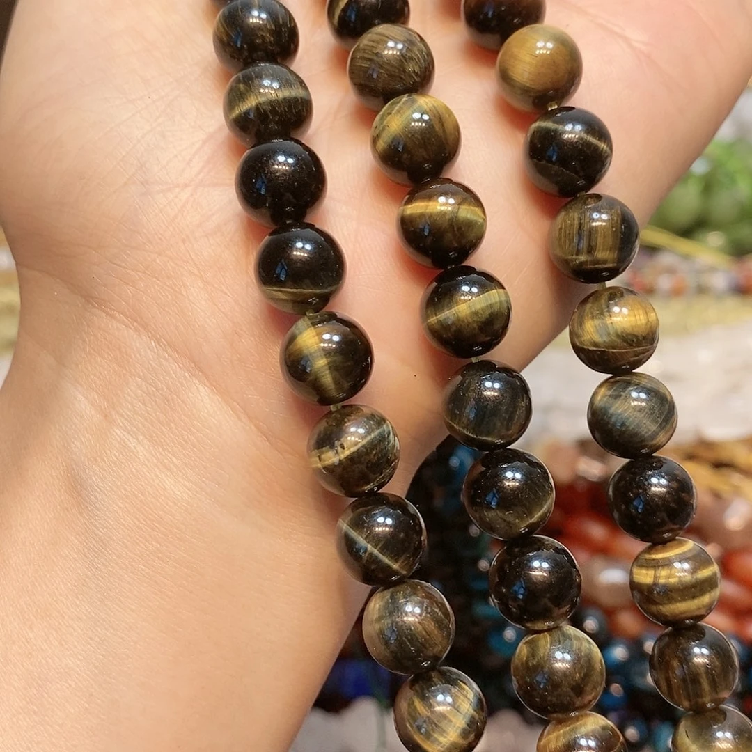 玛瑙/玉髓散珠天然虎眼黄蓝虎一条10mm
