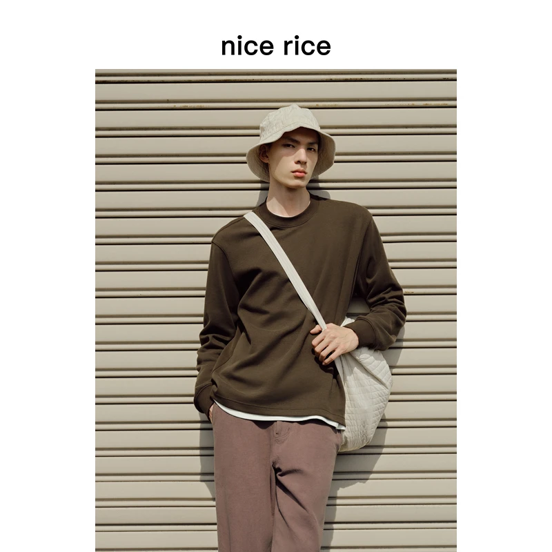 nice rice好饭25秋季新品290G棉混纺直身双面绒长袖T恤NHQ02002