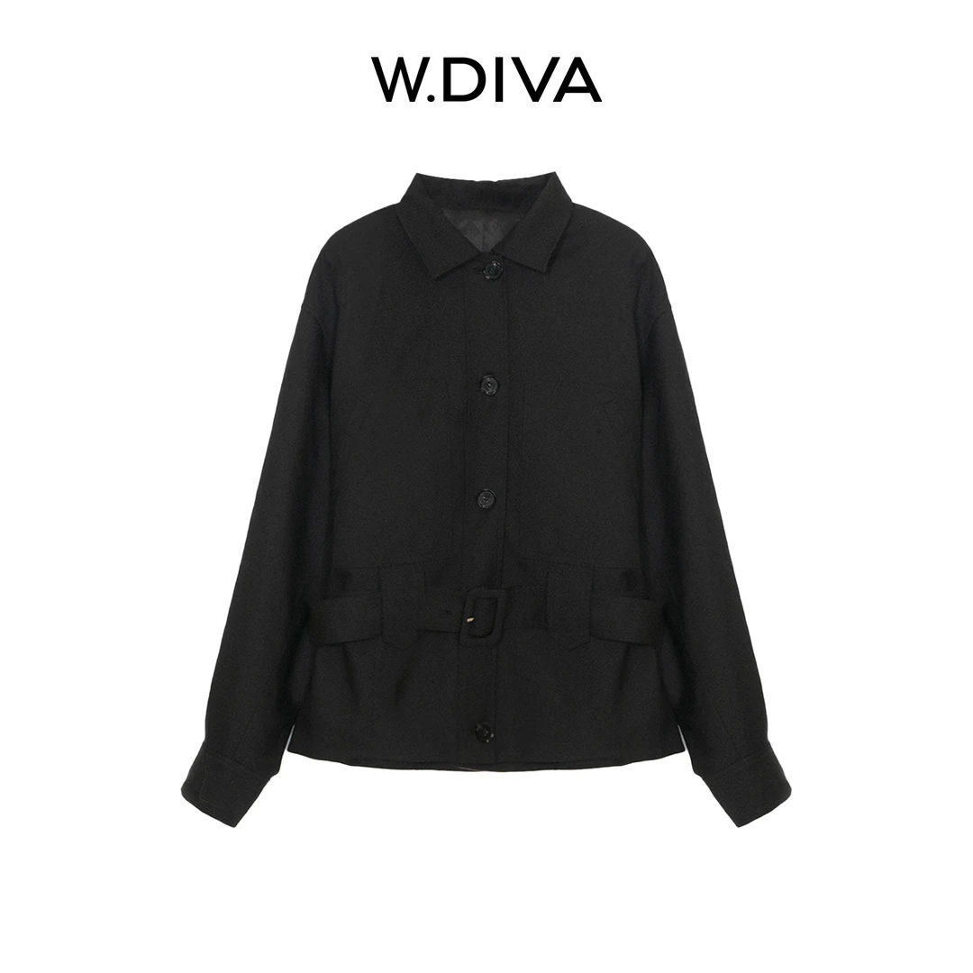 W.Diva【跨域】100绵羊毛工装外套设计感插袋收腰翻领排扣53C032805