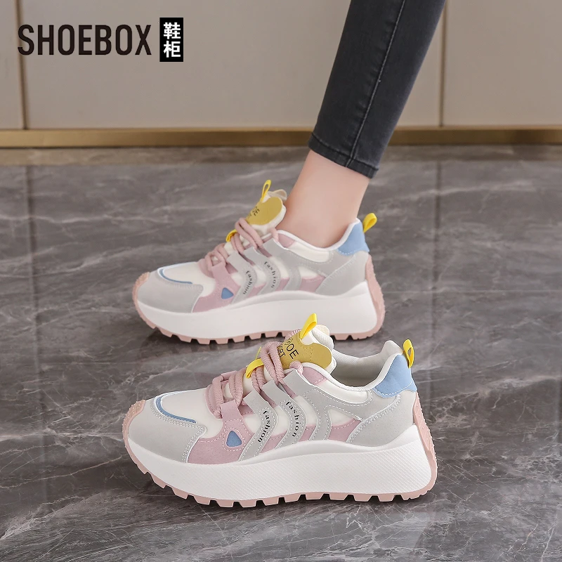 达芙妮集团旗下阿甘运动鞋女秋季2025新款踩屎感厚底拼色老爹鞋子