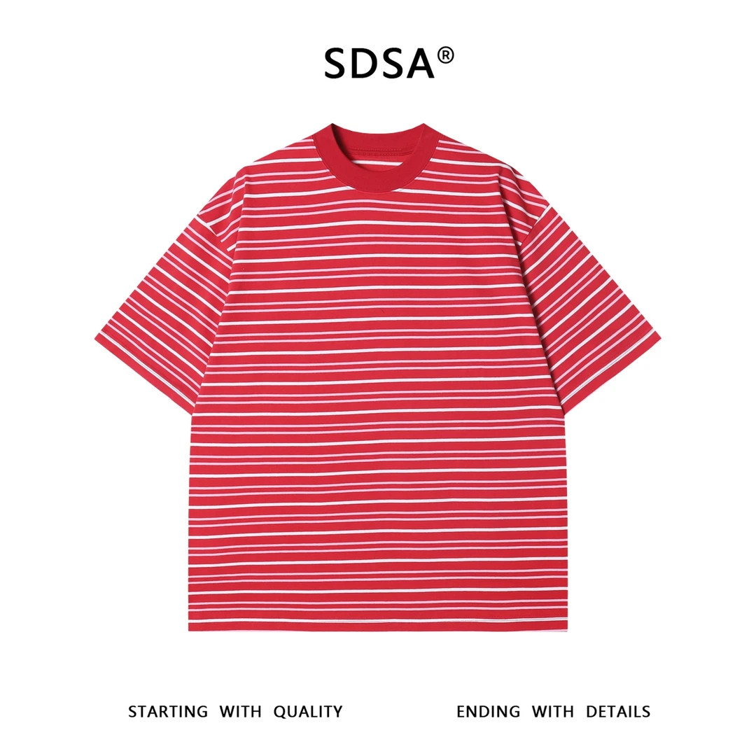 夏季高级感新款韩版潮牌撞色条纹短袖T恤简约重磅百搭圆领上衣